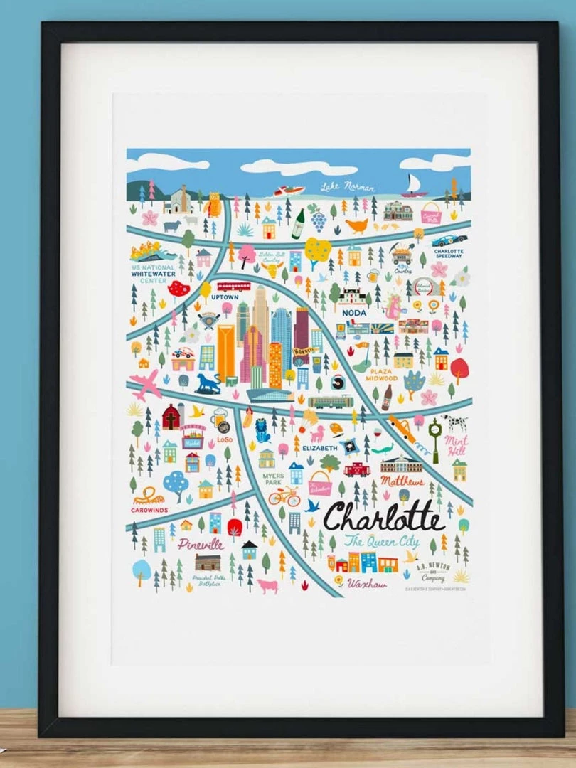 A.B. Newton Home & Gift Area Map Art Print - Charlotte 3 A.B. Newton Home & Gift Area Map Art Print - Charlotte