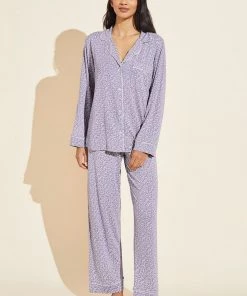 Eberjey Gisele Printed Long PJ Set - Garden Delphinium/Ivory