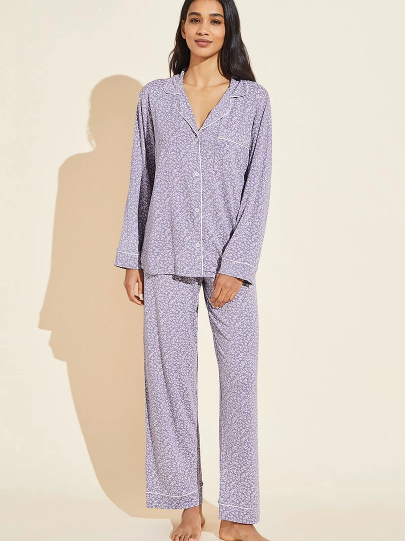Eberjey Gisele Printed Long PJ Set - Garden Delphinium/Ivory 3 Eberjey Gisele Printed Long PJ Set - Garden Delphinium/Ivory