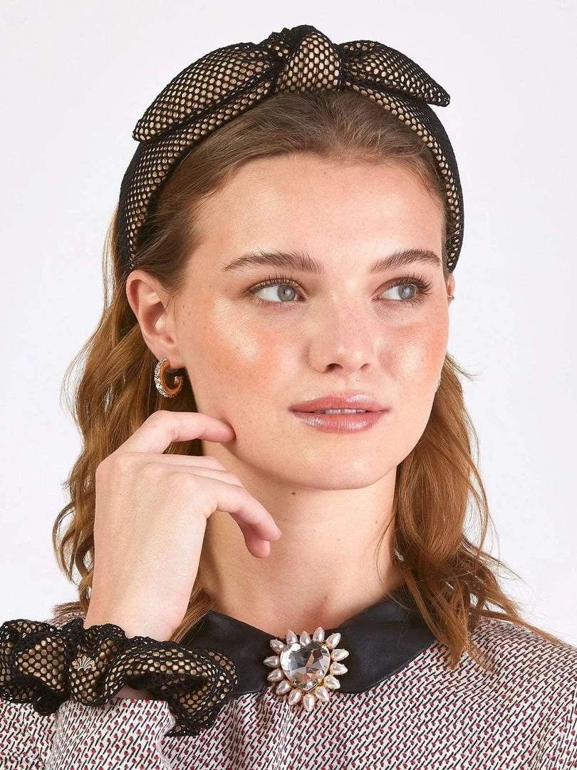 Lele Sadoughi Bow Headband - Fishnet Jet 4 Lele Sadoughi Bow Headband - Fishnet Jet