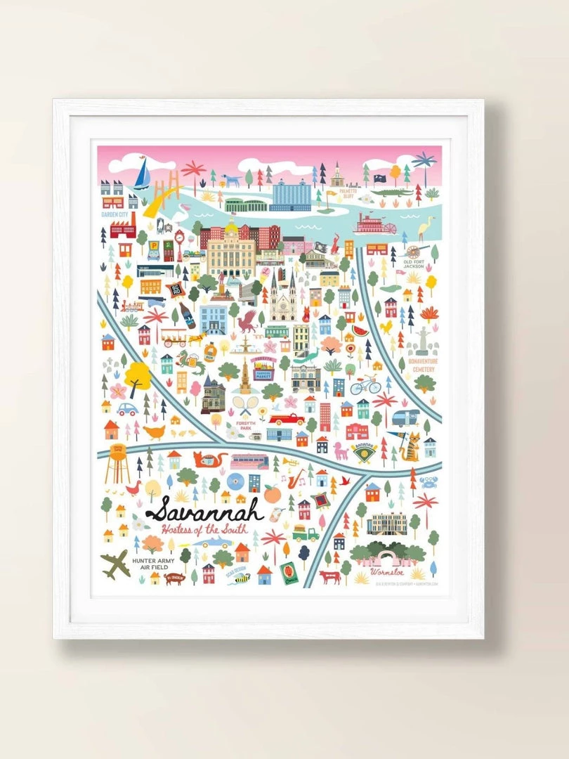 A.B. Newton Area Map Art Print - Savannah 3 A.B. Newton Area Map Art Print - Savannah
