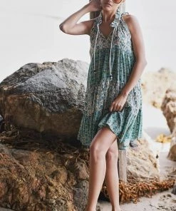 Ro's Garden Clothing Short Sofia Dress-Turquoise