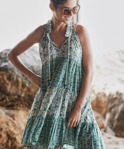 Ro's Garden Clothing Short Sofia Dress-Turquoise