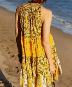 Ro's Garden Clothing Short Sofia Dress-Yellow