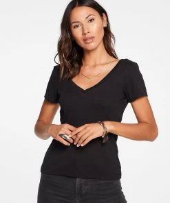 Chaser Clothing Rib Short Sleeve Double V-Neck Tee