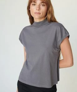 Stateside Charcoal Supima Mock Neck Dolman Top Clothing