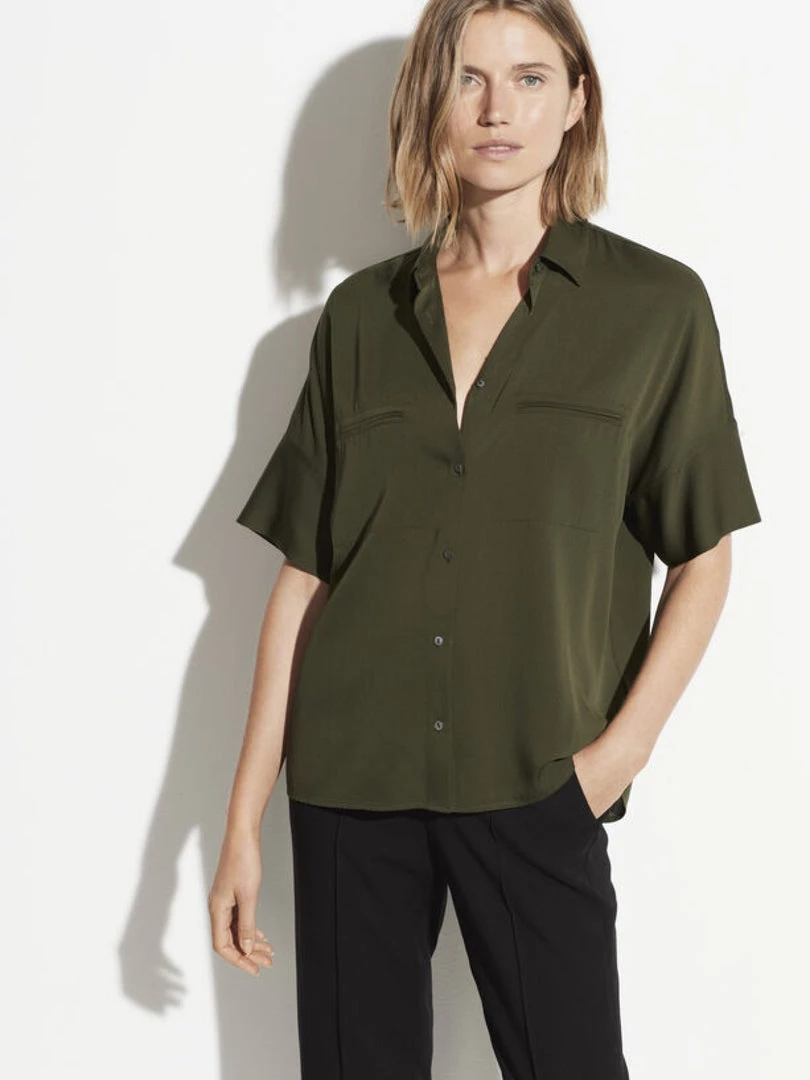 Vince Stretch Satin Short Sleeve Blouse 3 Vince Stretch Satin Short Sleeve Blouse