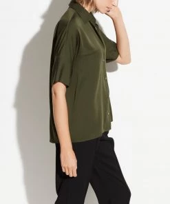 Vince Stretch Satin Short Sleeve Blouse 8 Vince Stretch Satin Short Sleeve Blouse