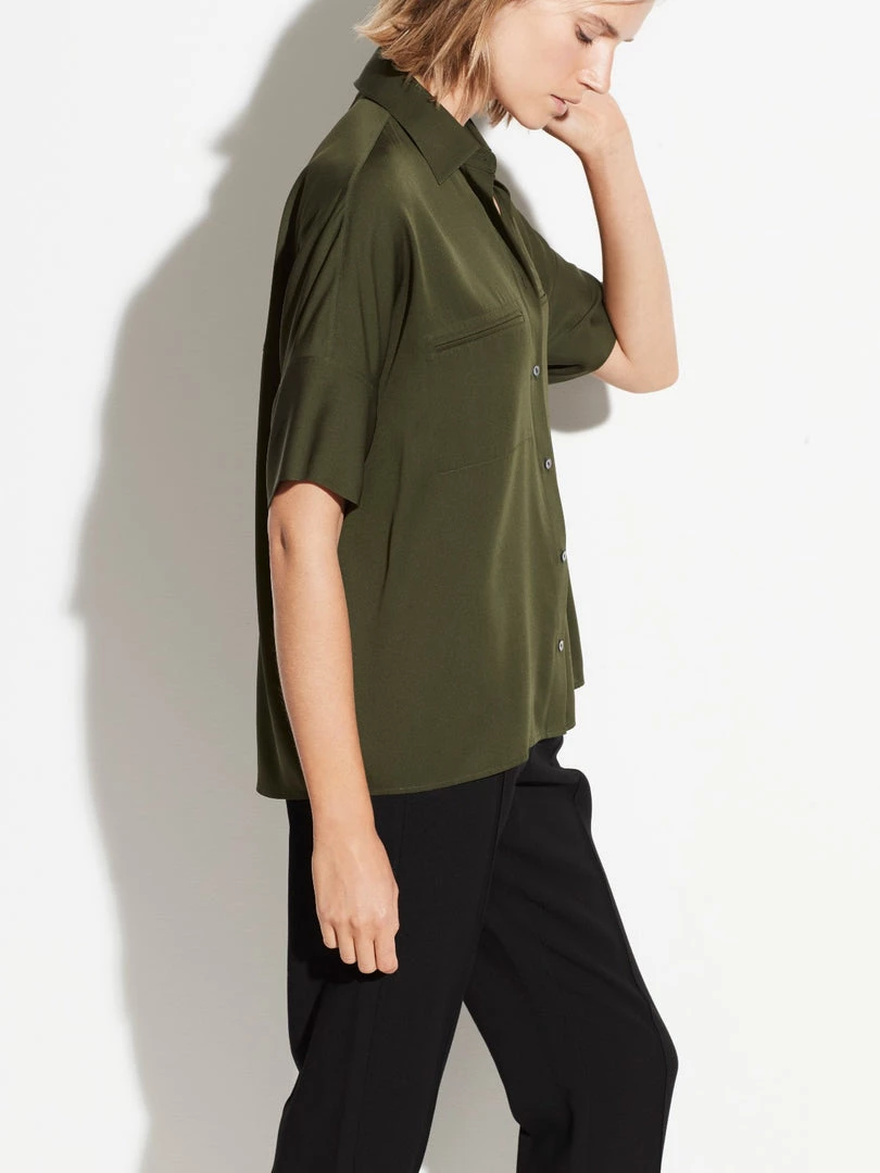 Vince Stretch Satin Short Sleeve Blouse 5 Vince Stretch Satin Short Sleeve Blouse